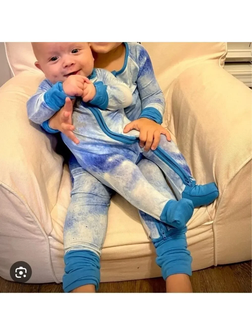 Little Sleepies Zippy Blue Watercolor Convertible Romper/Sleeper